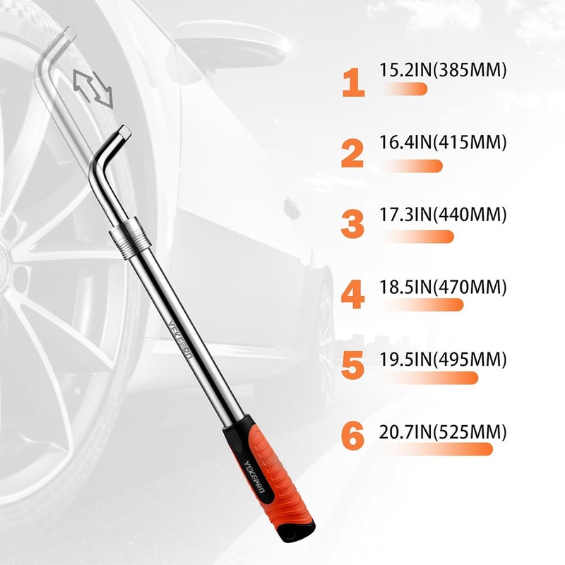 YEKEPRO Extendable Lug Wrench with Flip Sockets, 4-Piece Telescoping Tire Tool Kit, Adjustable 15.2" to 20.7", Includes 17/19mm & 21/23mm CR-V Sockets & Storage Pouch. - Image 2